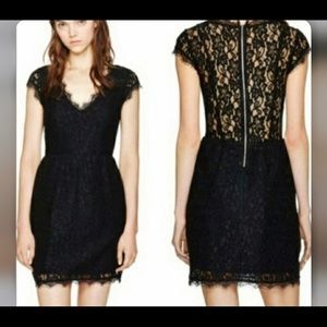 Black Lace Cap-Sleeve Sheath Dress